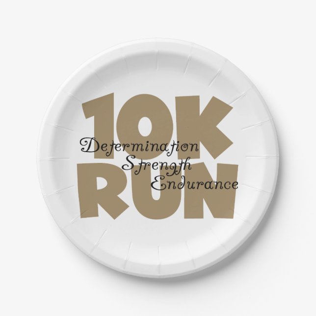 10K Run Tan Sports Running Paper Plate (Front)