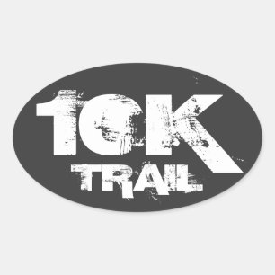 10K Trail Running Oval Decal White On Black Oval Sticker