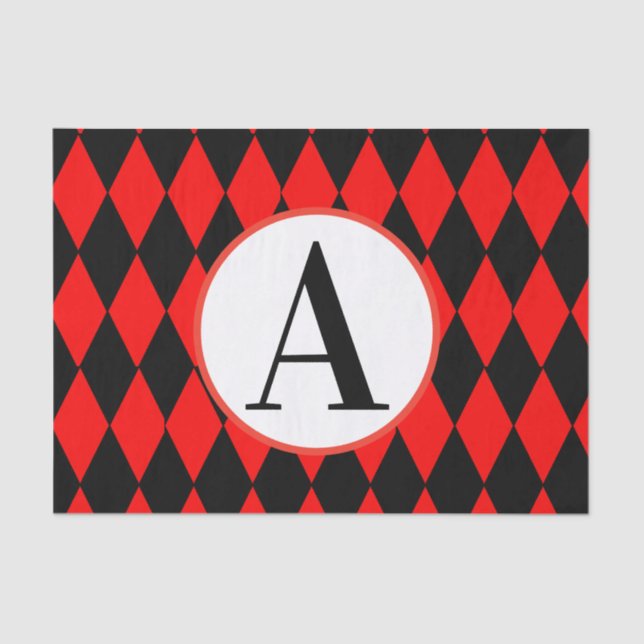 10lb Tissue Paper, RED & BLACK HARLEQUIN INITIAL Paper (Front)