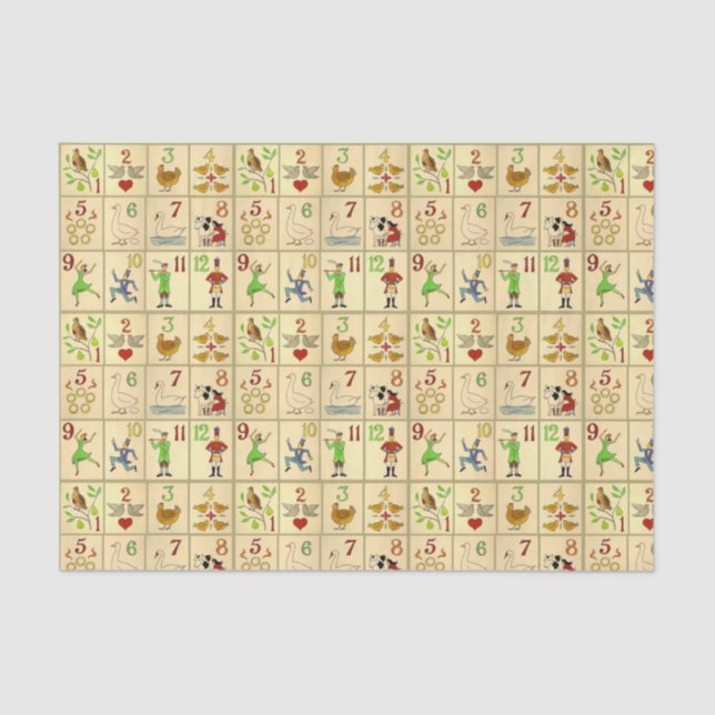 10lb Tissue Paper, White TWELVE DAYS OF CHRISTMAS Paper (Front)