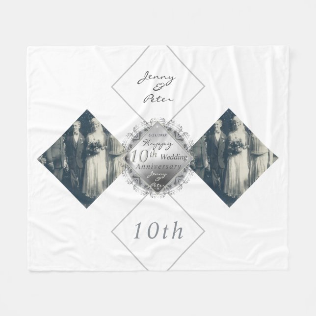 10th,11,20,25th,70th Wedding Anniversary 2 Photos Fleece Blanket (Front (Horizontal))