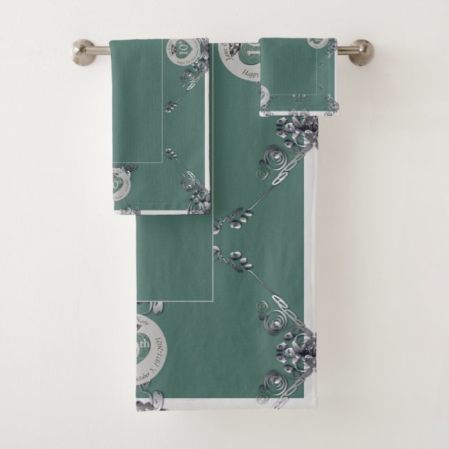 10th,11th,20th,25th,70th Silvery Grey  Bath Towel Set (Insitu)