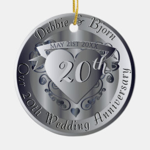 10th,20th,25th,70th Medallion Wedding Anniversary Ceramic Ornament