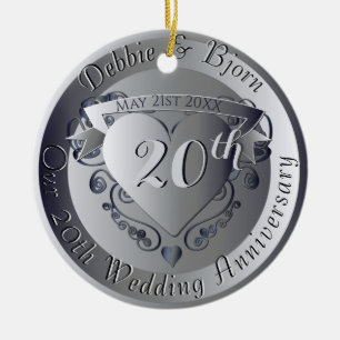 10th,20th,25th,70th Medallion Wedding Anniversary Ceramic Ornament