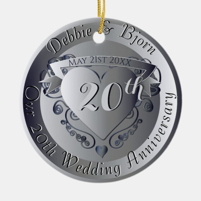 10th,20th,25th,70th Medallion Wedding Anniversary Ceramic Ornament (Front)