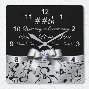 10th, 25th, 60 Year Anniversary Gifts or ANY YEAR Square Wall Clock