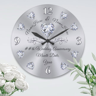 10th, 75th, 60th Diamond Anniversary Gifts, Large Clock