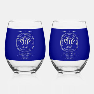10th Anniversary Drinkware Set Stemless Wine Glass