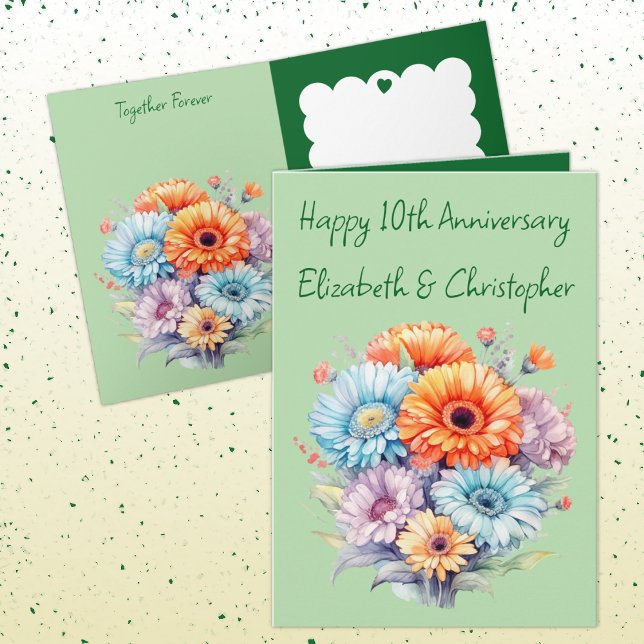 10th Anniversary gerbera flowers green Card (Creator Uploaded)
