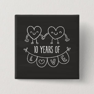 10th Anniversary Gift Chalk Hearts 15 Cm Square Badge