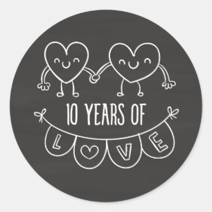 10th Anniversary Gift Chalk Hearts Classic Round Sticker