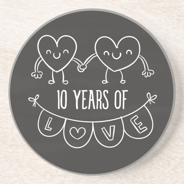 10th Anniversary Gift Chalk Hearts Coaster (Front)