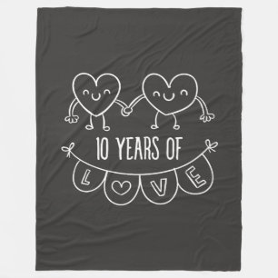 10th Anniversary Gift Chalk Hearts Fleece Blanket