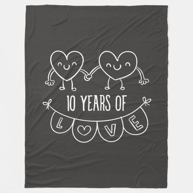 10th Anniversary Gift Chalk Hearts Fleece Blanket (Front)