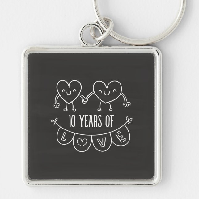 10th Anniversary Gift Chalk Hearts Key Ring (Front)