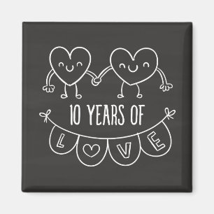 10th Anniversary Gift Chalk Hearts Magnet
