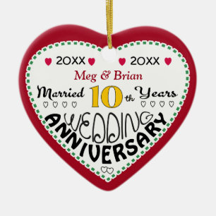 10th Anniversary Gift Heart Shaped Christmas Ceramic Tree Decoration