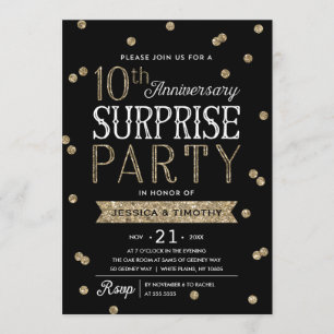 10th Anniversary Glitter Confetti Surprise Party Invitation