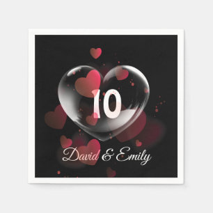 10th Anniversary Heart Bubble With Red Hearts  Napkin