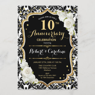 10th Anniversary Invitation - Black White Gold