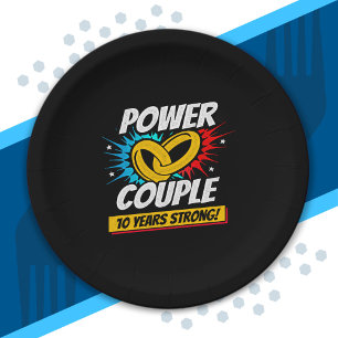 10th Anniversary Married Couples 10 Years Strong Paper Plate