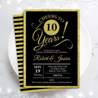 10th Anniversary Party - Gold Black Invitation