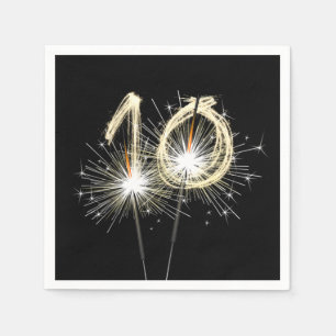 10th Anniversary Party Sparklers on Black Napkin