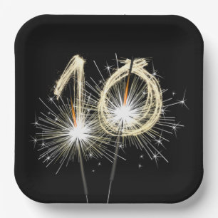 10th Anniversary Party Sparklers on Black Paper Plate
