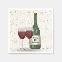 10th Anniversary Party Wine Bottle and Two Glasses