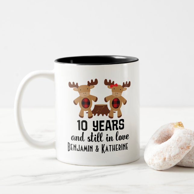 10th Anniversary Personalised Couples Mug Gift (With Donut)