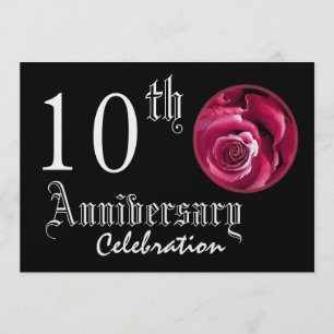 10th Anniversary Red Rose Premium Metallic Invitation