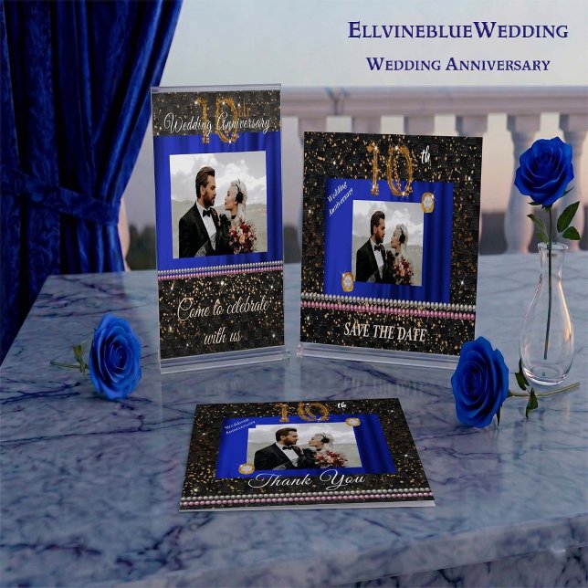 10th Anniversary Save the Date | Royal Blue Silk Invitation (Creator Uploaded)