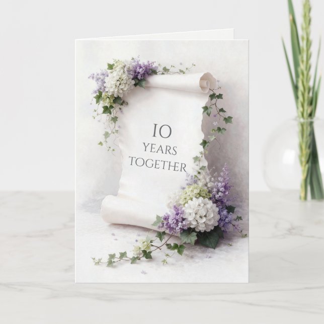 10th Anniversary Scroll with Floral Border  Card (Front)