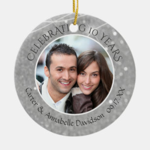 10th Anniversary   Silver Sparkle Photo Ceramic Ornament