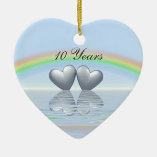 10th Anniversary Tin Hearts Ceramic Ornament