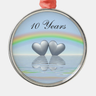 10th Anniversary Tin Hearts Metal Tree Decoration