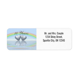 10th Anniversary Tin Hearts Return Address Label