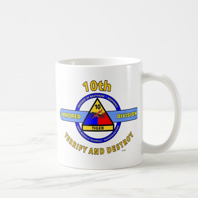 10TH ARMORED DIVISION"TERRIFY & DESTROY"BLUE COFFEE MUG (Right)