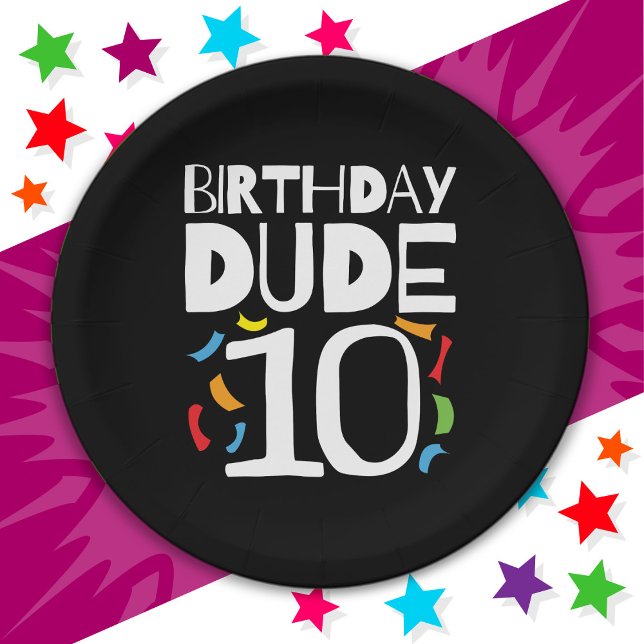 10th Birthday 10 Year Old Kids Birthday Dude 10 Paper Plate (Creator Uploaded)
