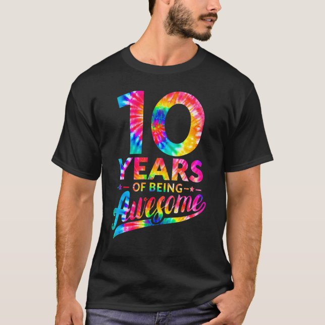 10th Birthday 10 Years Old Tie Dye Awesome Men Wom T-Shirt (Front)