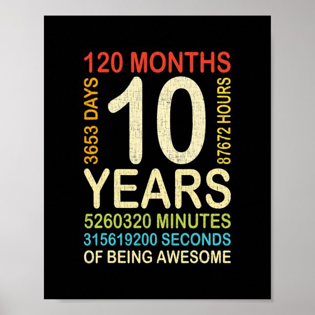 10th Birthday 10 Years Old Vintage Retro 120 Poster (Front)