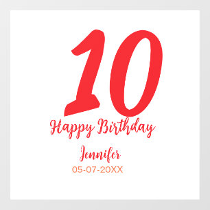 10th birthday add name date year red template