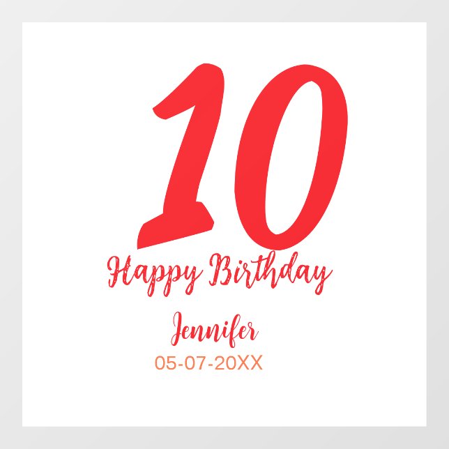 10th birthday add name date year red template  (Sheet)