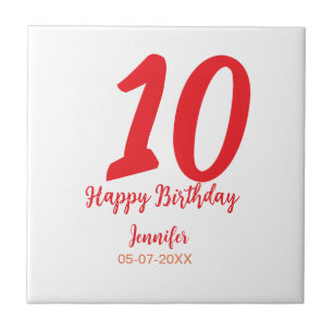 10th birthday add name date year red template  ceramic tile