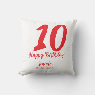 10th birthday add name date year red template cushion