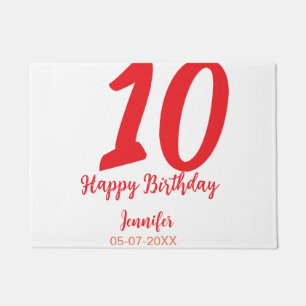 10th birthday add name date year red template doormat