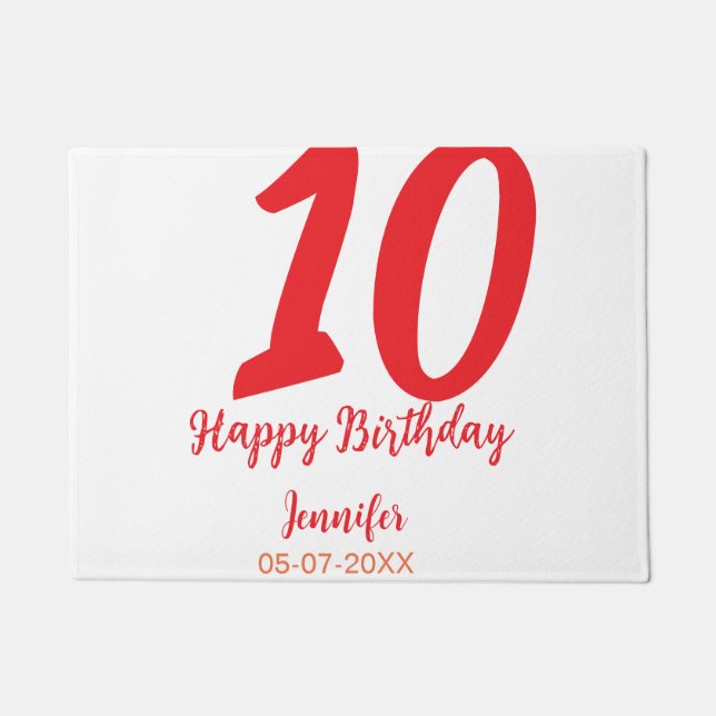 10th birthday add name date year red template  doormat (Front)