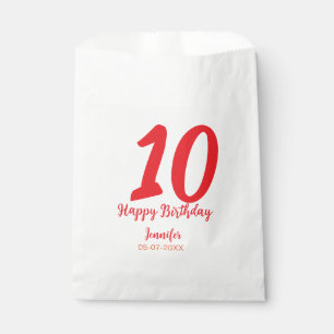 10th birthday add name date year red template favour bag
