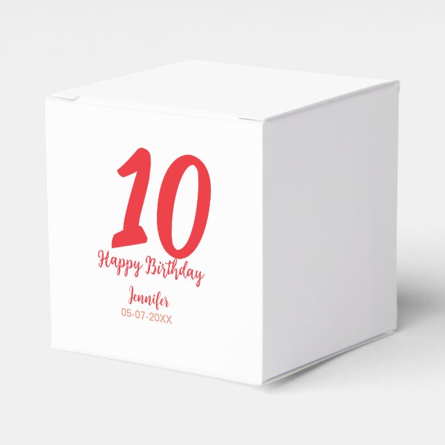 10th birthday add name date year red template  favour box (Front Side)