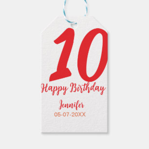 10th birthday add name date year red template gift tags